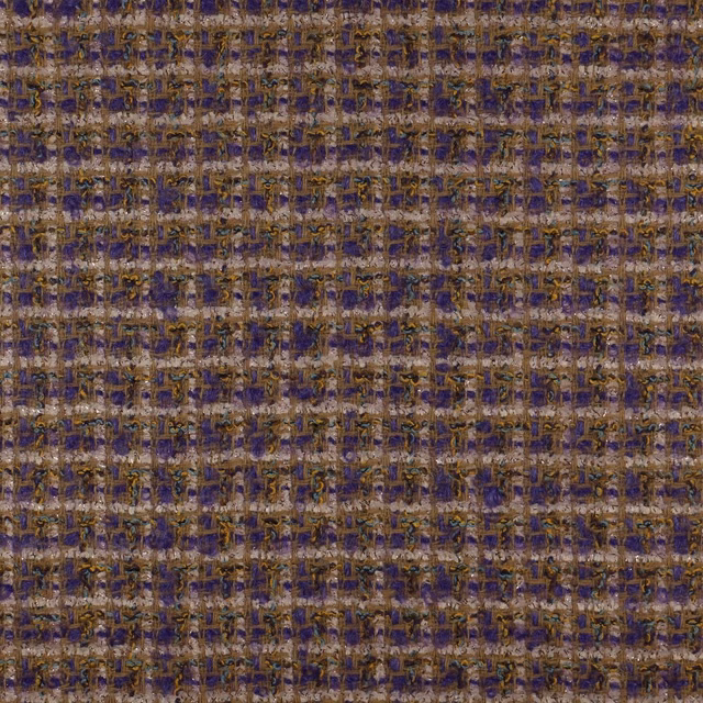 Mottled brown and violet woven check with flecks of ochre and cream