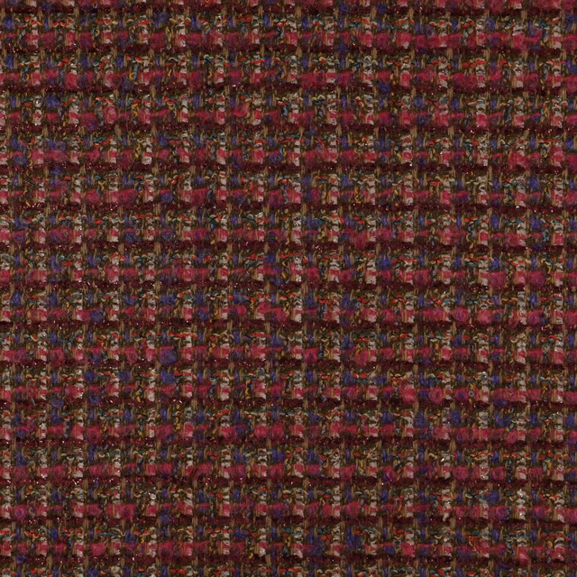 Dense nubby weave in burgundy, berry, olive, brown and blue flecks