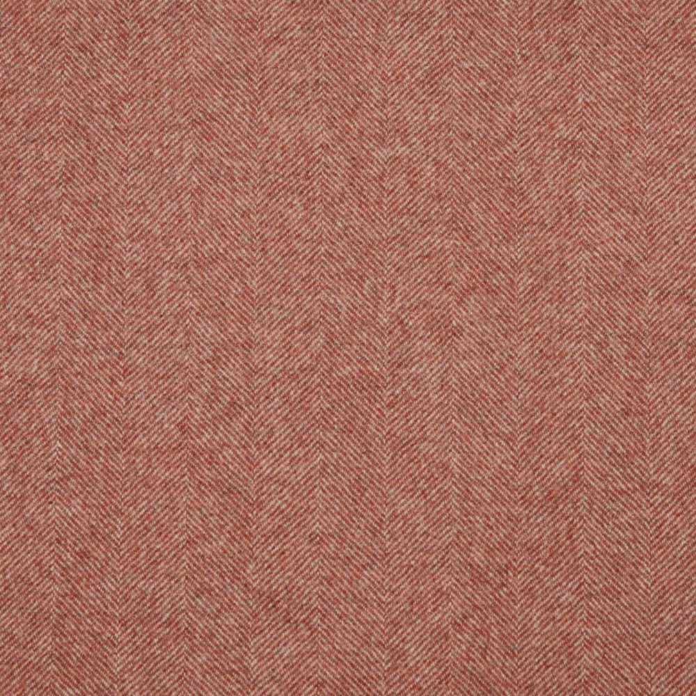 Muted terracotta fabric with fine vertical herringbone and softly varied rust threads