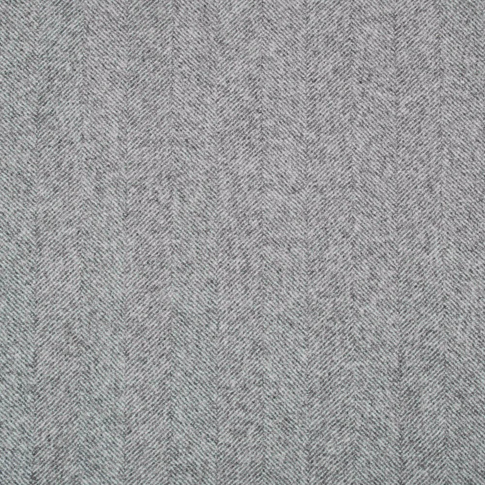 Cool grey woven fabric with a fine, closely spaced herringbone texture