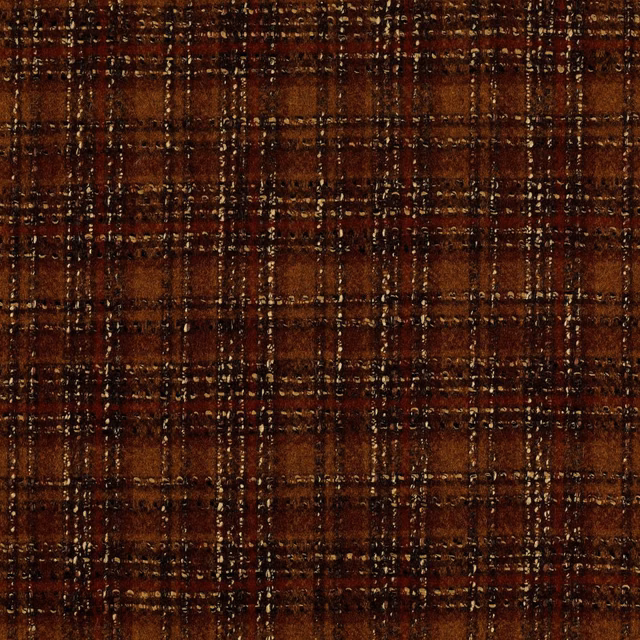Deep russet-brown checked weave with copper flecks and dark chocolate lines