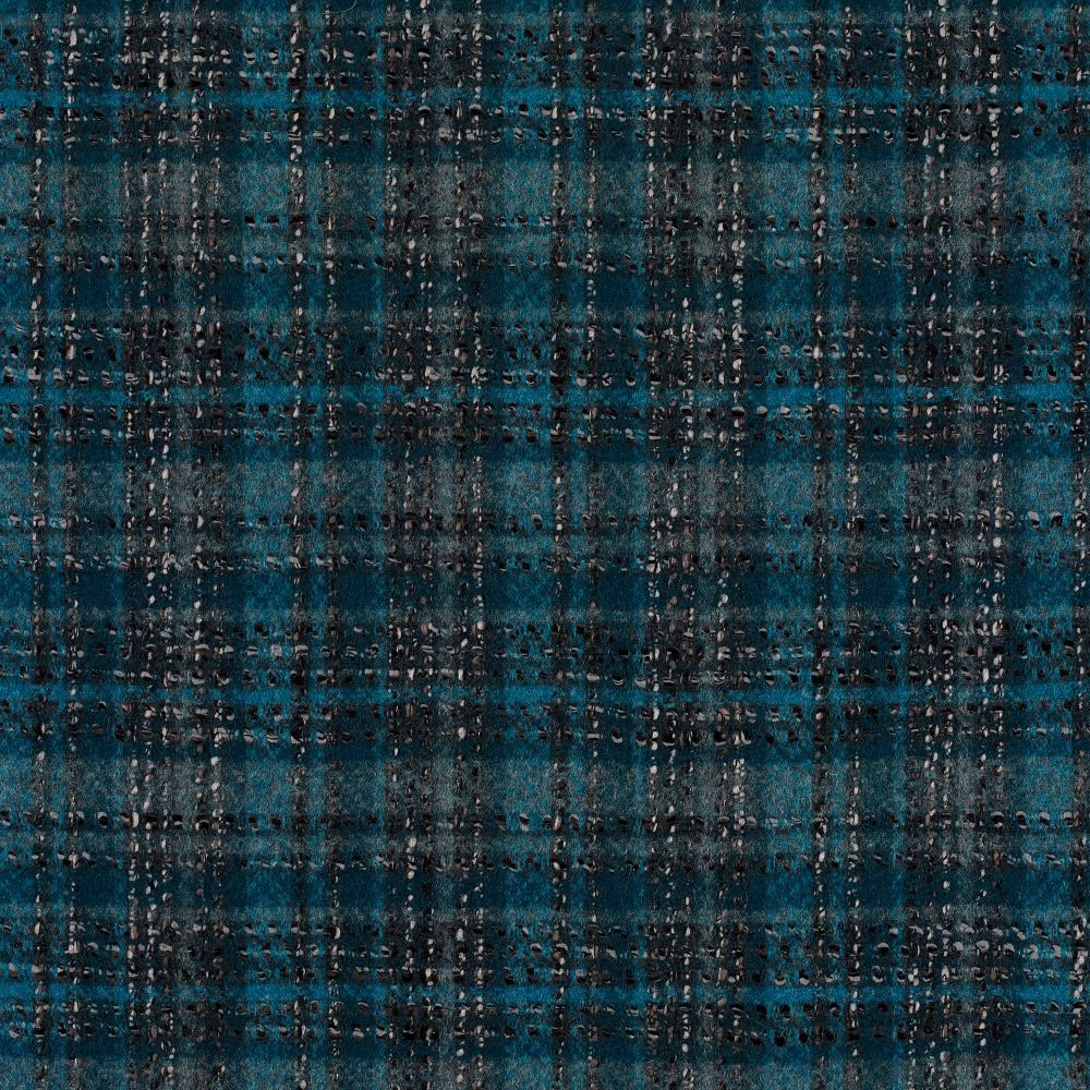 Deep teal and charcoal checked weave with irregular flecks and pronounced tactile texture