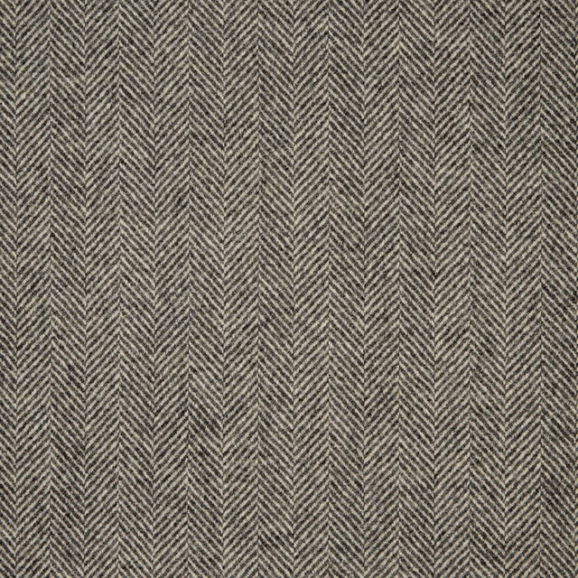 Muted taupe-grey woven fabric with fine charcoal vertical chevrons and textured herringbone detail