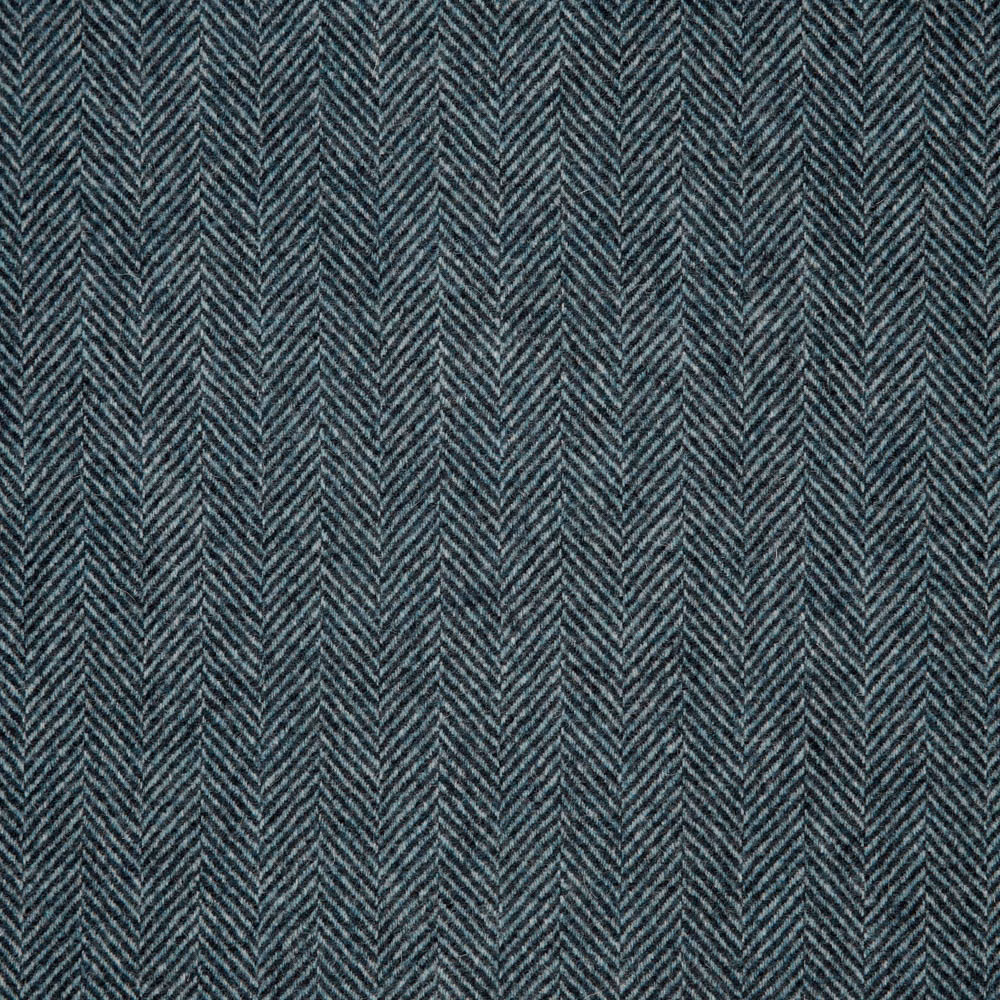 Deep blue-teal fabric with fine vertical herringbone ribs and a softly flecked weave