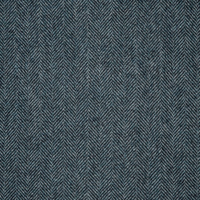 Deep blue-teal fabric with fine vertical herringbone ribs and a softly flecked weave