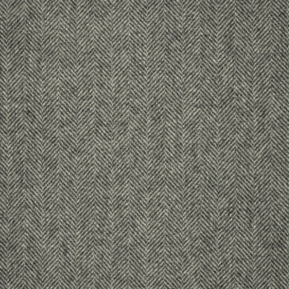 Cool charcoal-grey woven textile with fine vertical herringbone chevrons and heathered texture