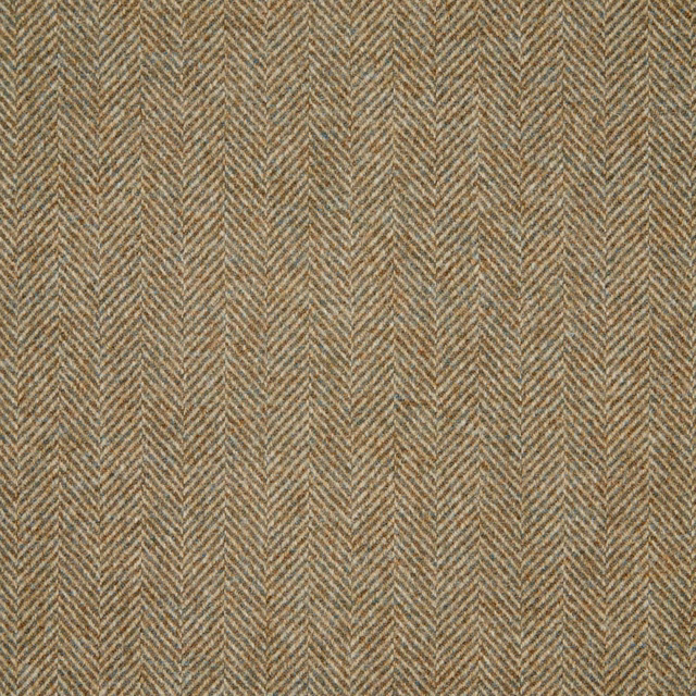 Close view of warm taupe and olive herringbone weave with fine chevron texture