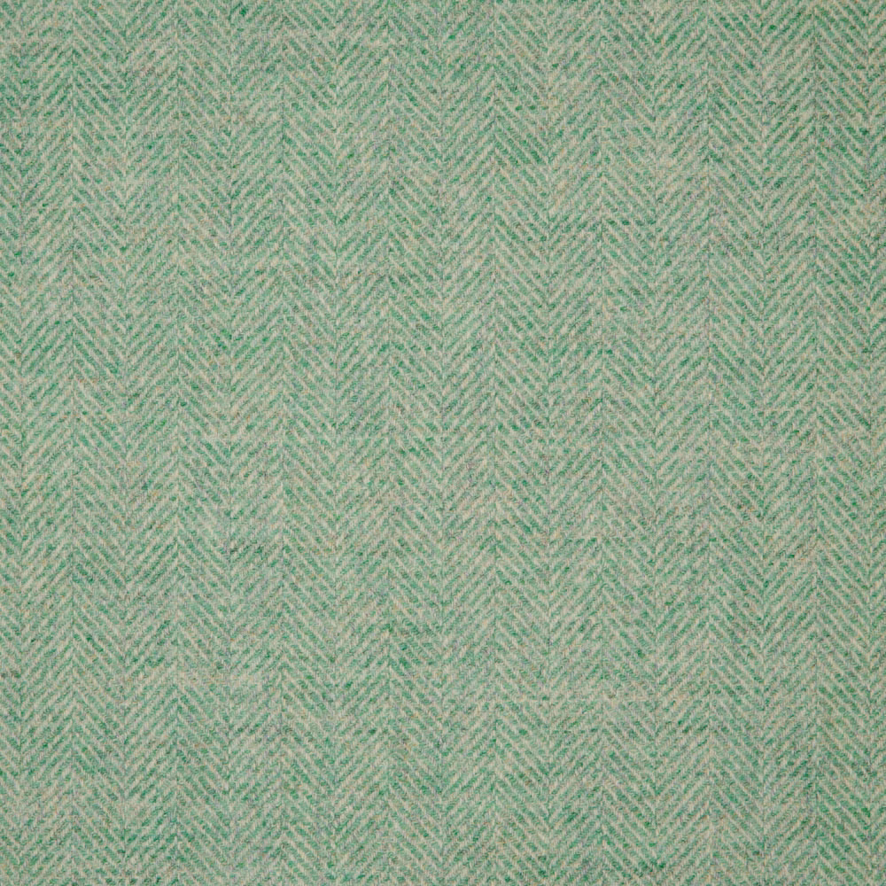 Pale mint-green fabric with fine beige-flecked herringbone weave