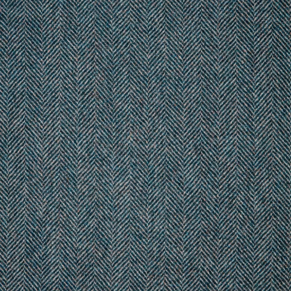 Deep blue-teal fabric with fine vertical herringbone lines and charcoal flecks