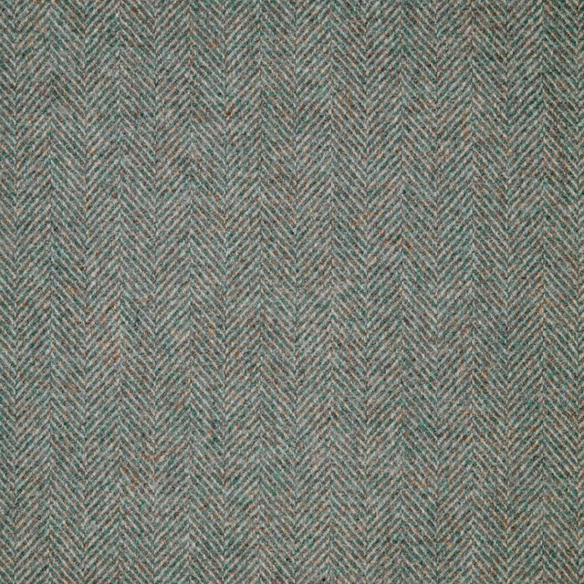 Muted teal-grey herringbone fabric with fine flecked texture and vertical chevron rhythm