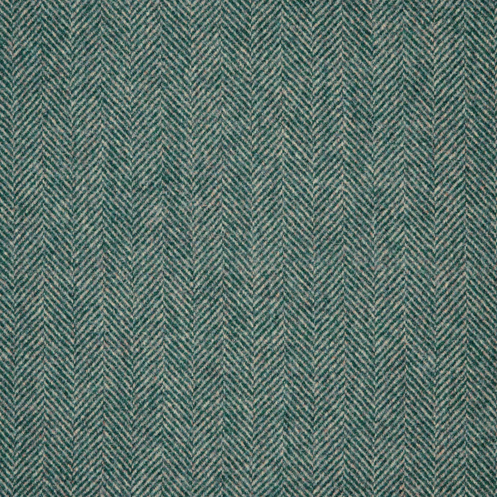 Muted blue-teal fabric with a fine vertical herringbone weave and grey-green texture