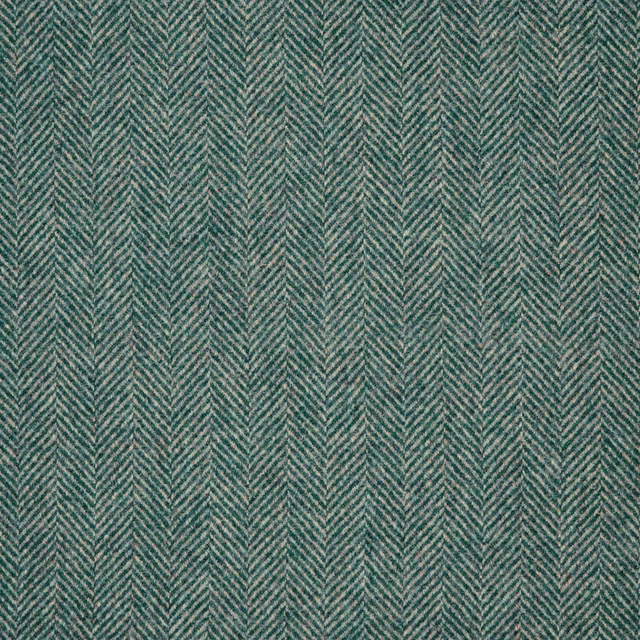Muted blue-teal fabric with a fine vertical herringbone weave and grey-green texture