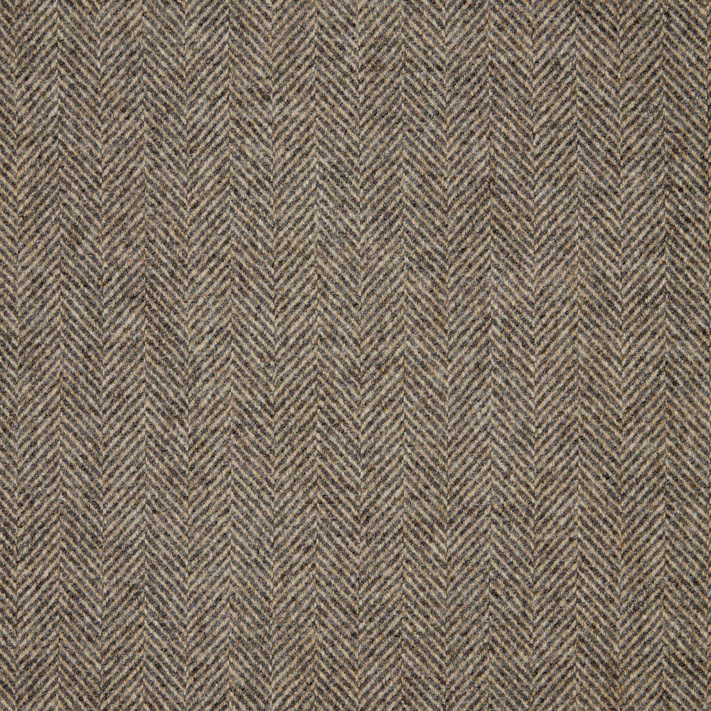 Warm taupe-grey herringbone weave with fine charcoal chevrons and heathered texture