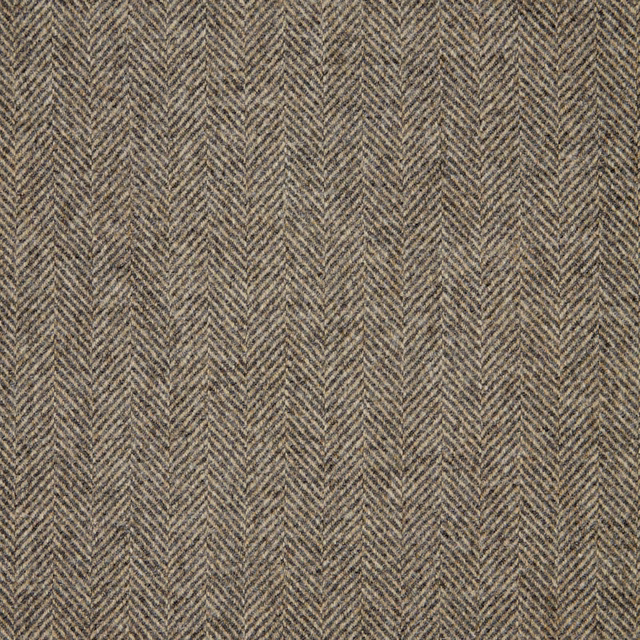 Warm taupe-grey herringbone weave with fine charcoal chevrons and heathered texture