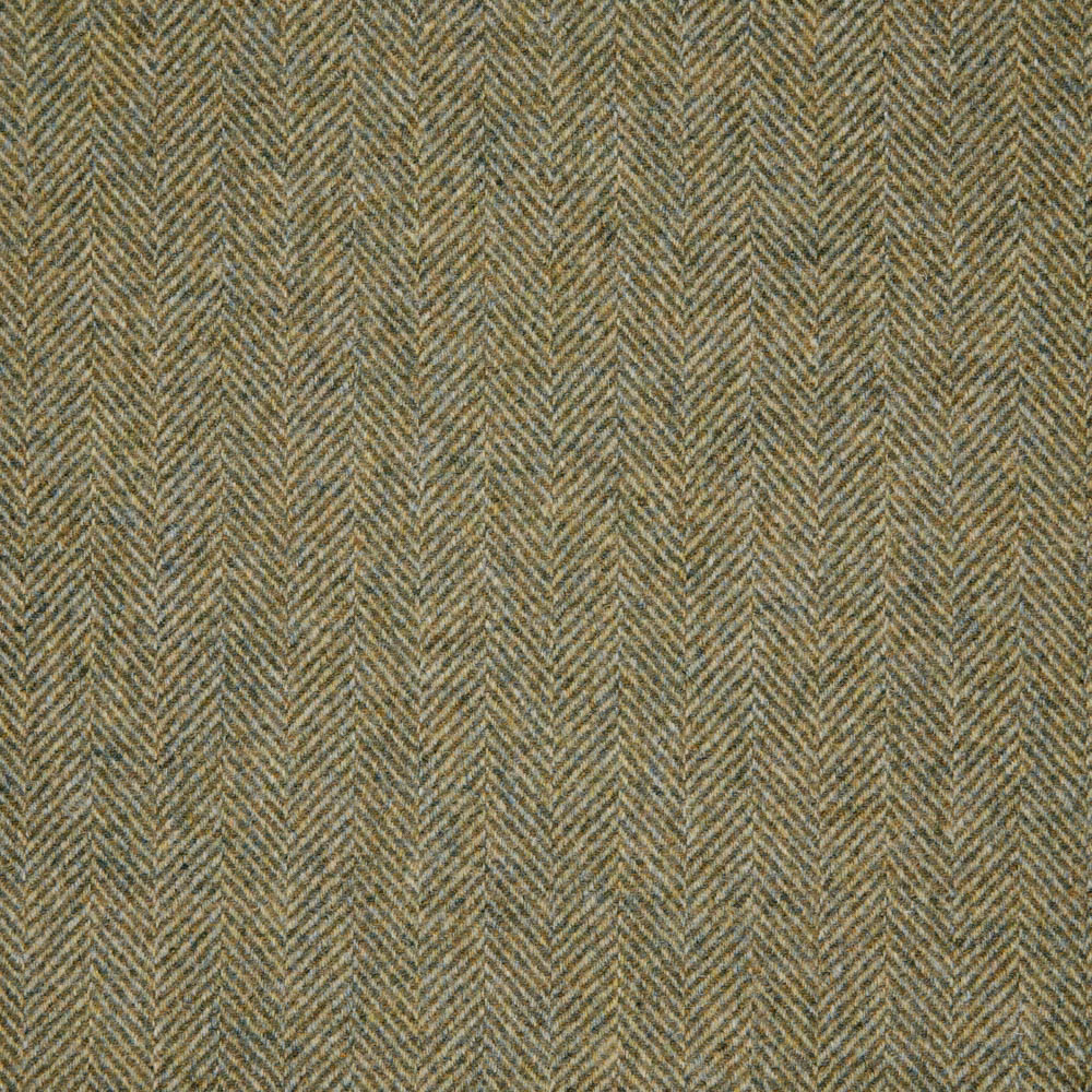 Muted olive-khaki herringbone weave with charcoal and tan flecks