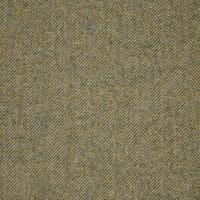 Muted olive-khaki herringbone weave with charcoal and tan flecks