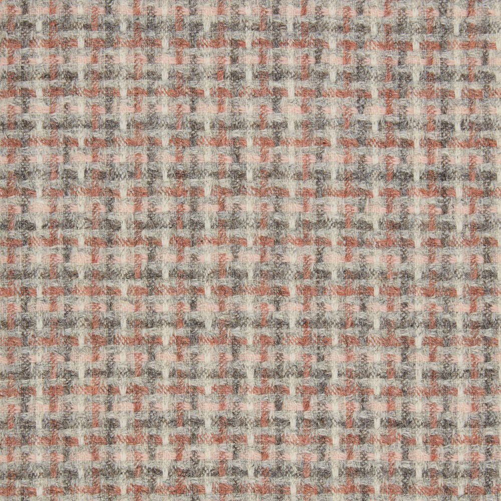 Misty grey woven check with charcoal texture and muted coral lines