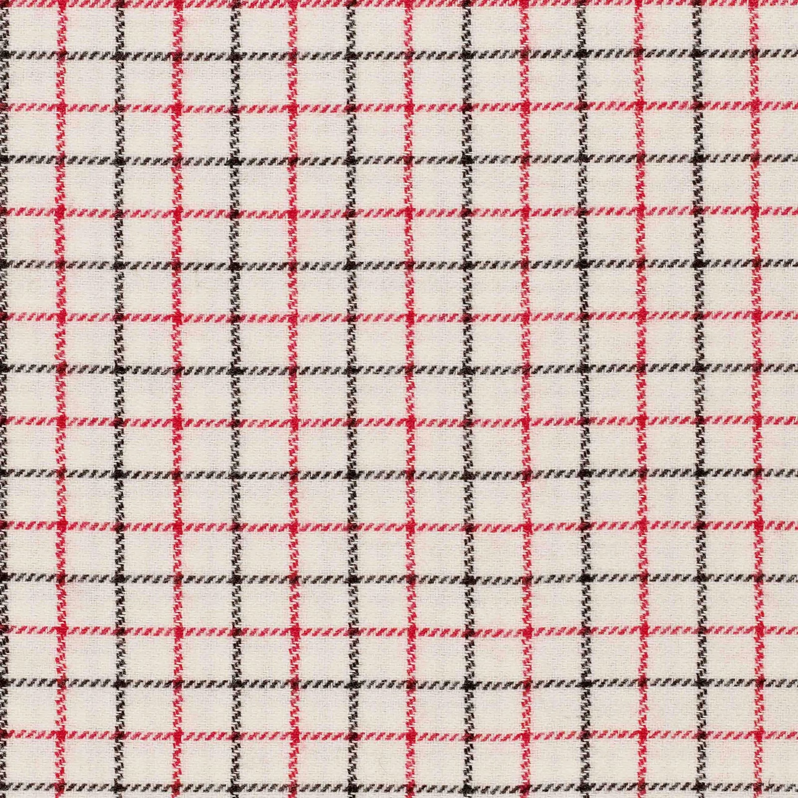 Cream fabric with fine red and black woven checks in an even grid