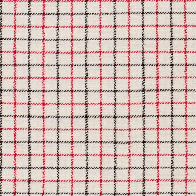 Cream fabric with fine red and black woven checks in an even grid