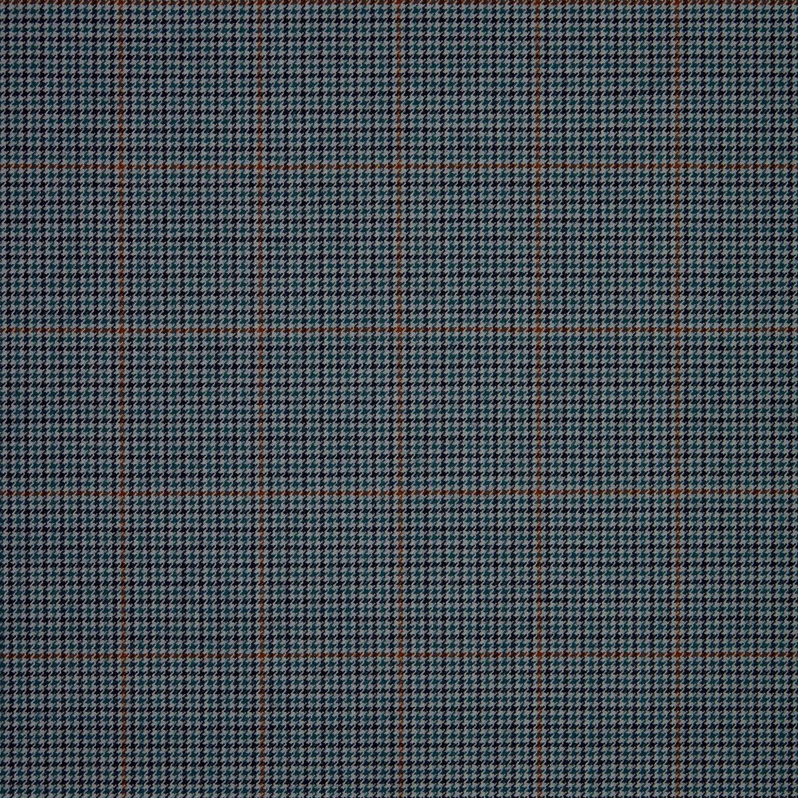 Charcoal, turquoise and rust small houndstooth-style check with a finely textured woven surface