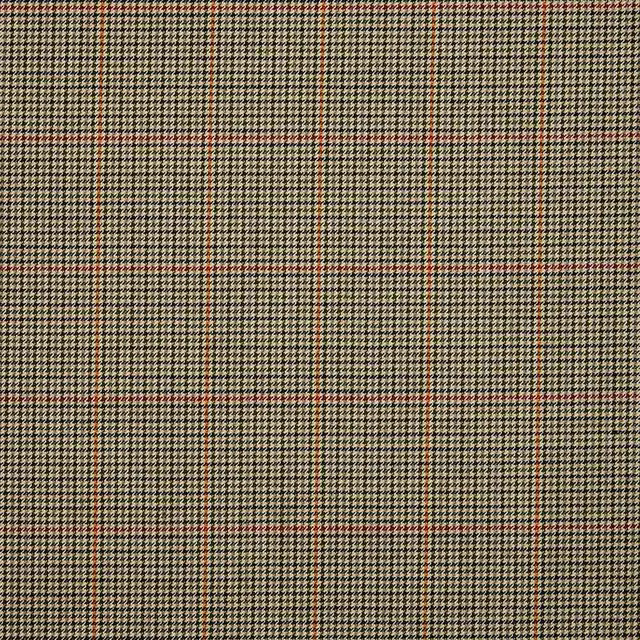 Black and cream micro-houndstooth with fine red lines in a close woven texture