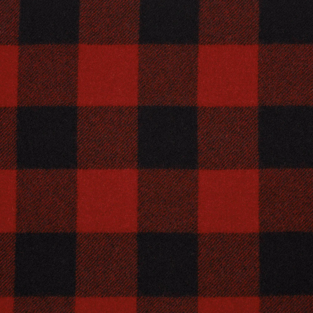 Deep red and black large check fabric with a subtle diagonal woven texture