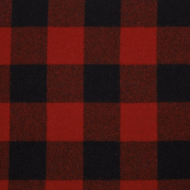 Deep red and black large check fabric with a subtle diagonal woven texture