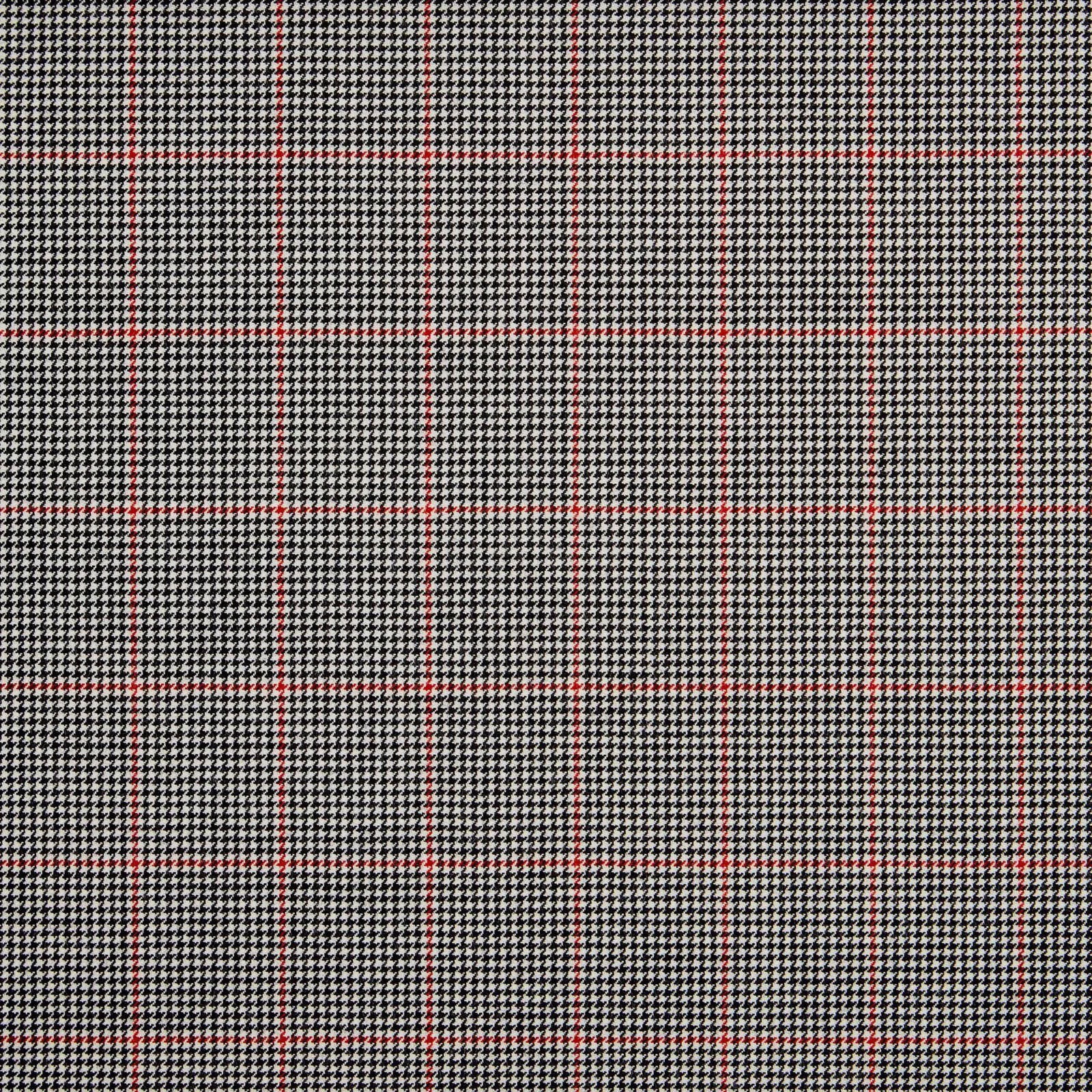 Black and white micro-houndstooth with fine red windowpane lines