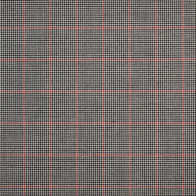 Black and white micro-houndstooth with fine red windowpane lines