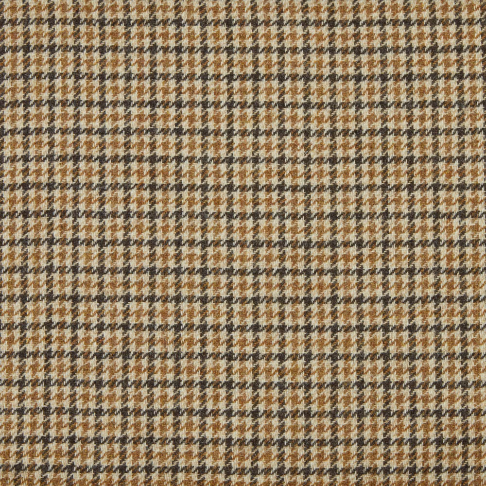 Warm beige woven fabric with small brown and charcoal houndstooth checks