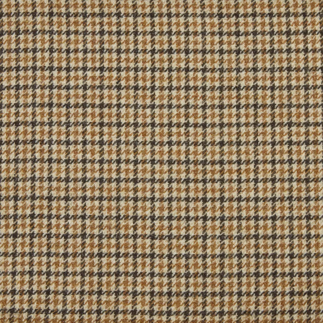 Warm beige woven fabric with small brown and charcoal houndstooth checks