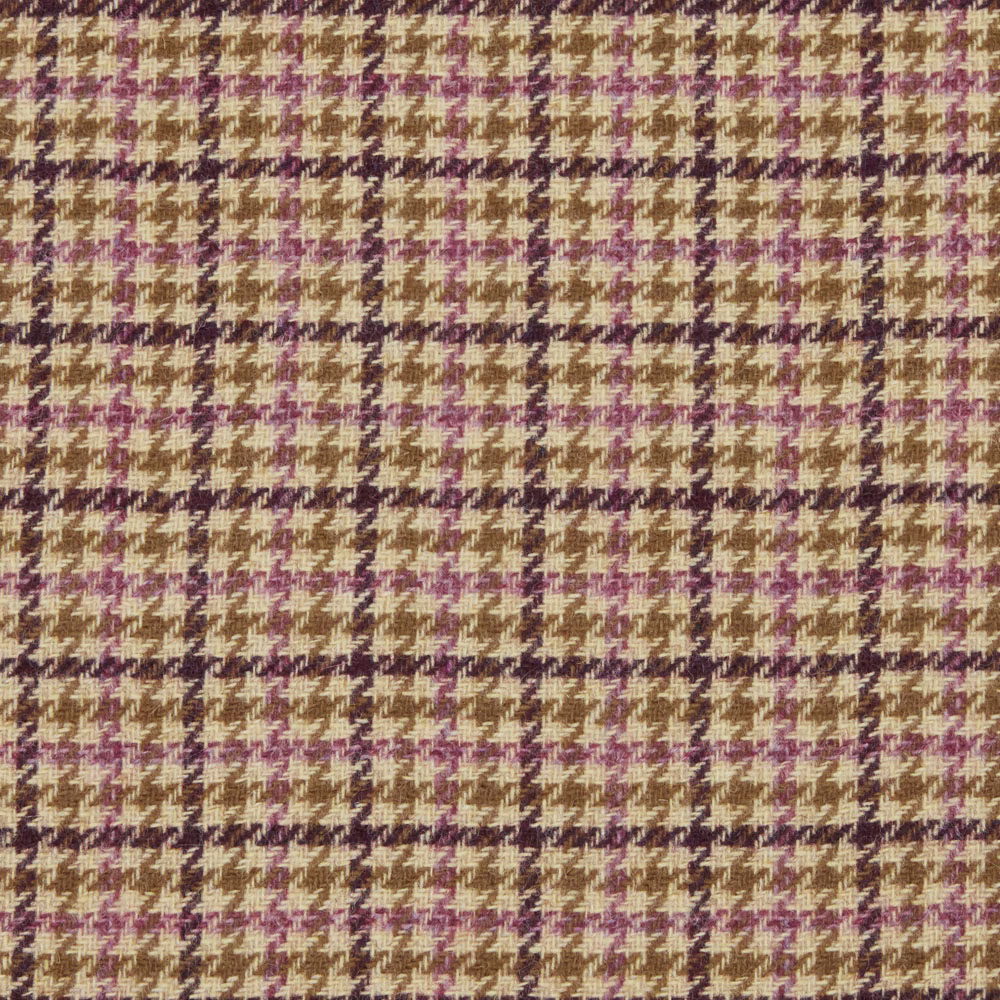 Warm oatmeal houndstooth weave with plum and deep brown checks