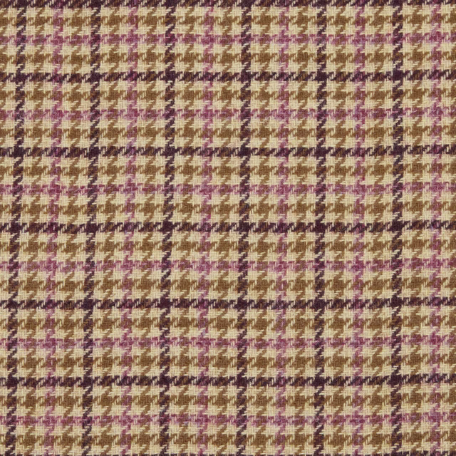 Warm oatmeal houndstooth weave with plum and deep brown checks