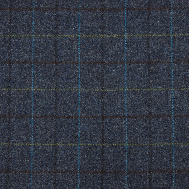 Charcoal blue-grey woven plaid with fine teal, olive and brown lines