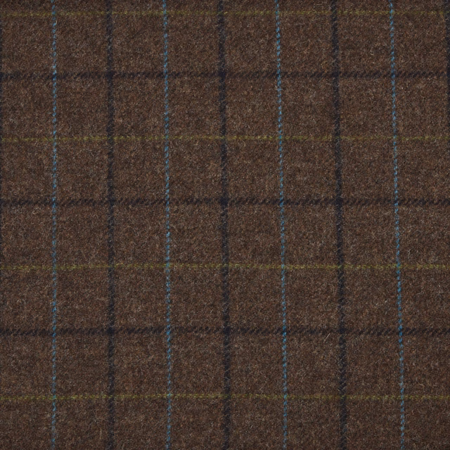 Dark brown tweed-like weave with blue and olive windowpane checks