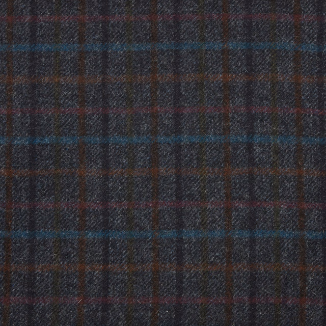 Charcoal woven plaid with teal, burgundy and rust windowpane stripes