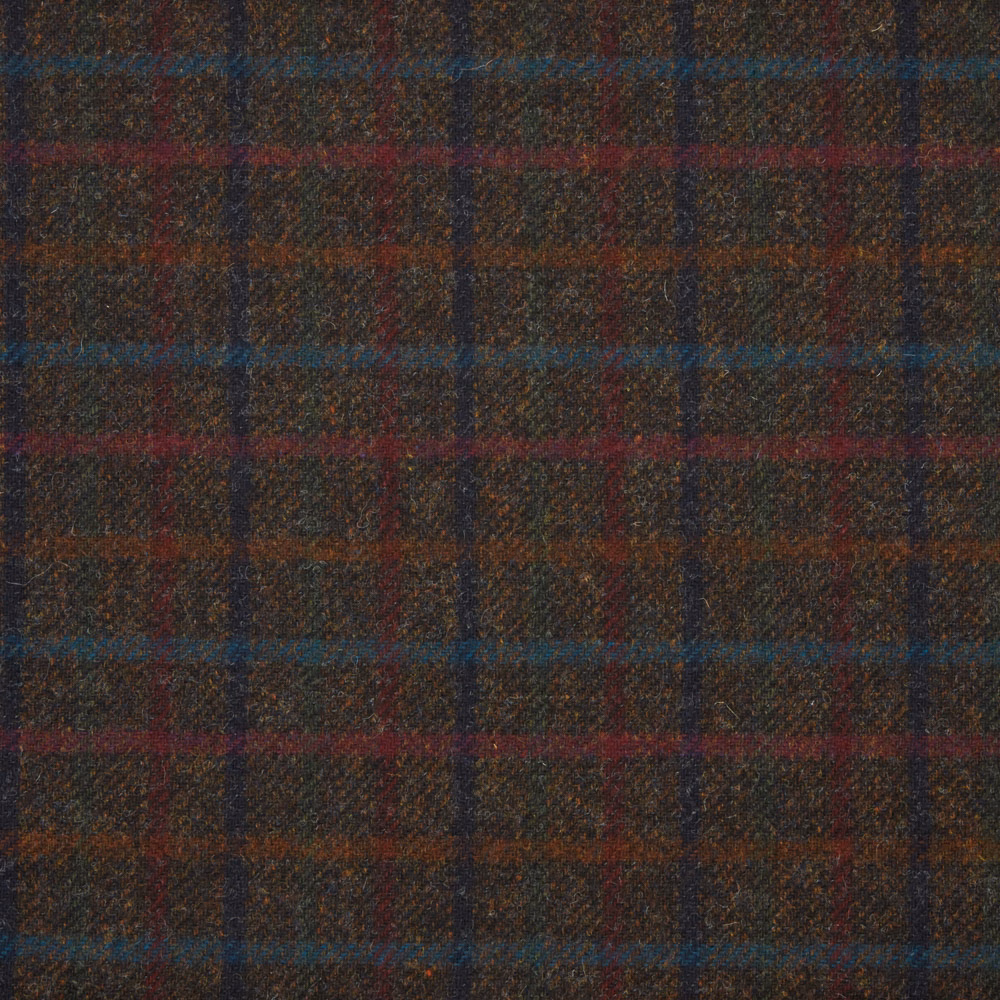 Dark charcoal plaid fabric with teal, wine red and ochre woven lines