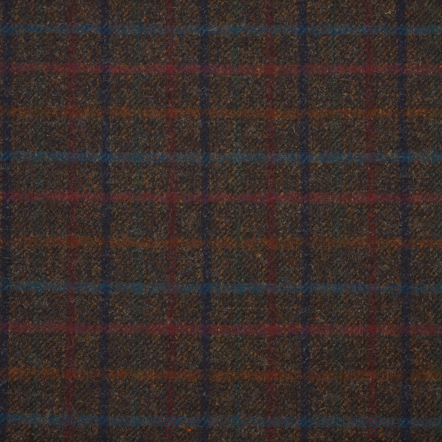 Dark charcoal plaid fabric with teal, wine red and ochre woven lines