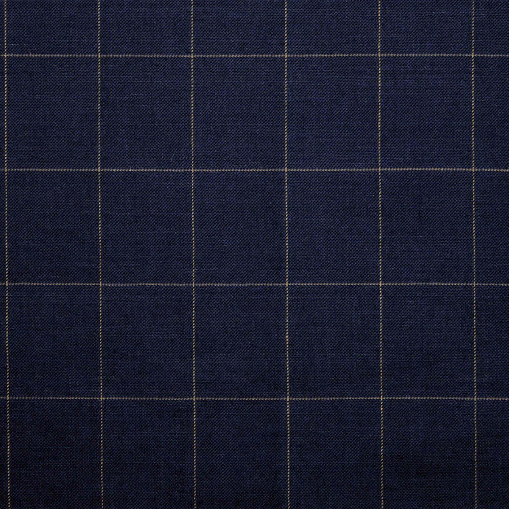Deep ink-navy woven fabric with fine muted khaki windowpane checks