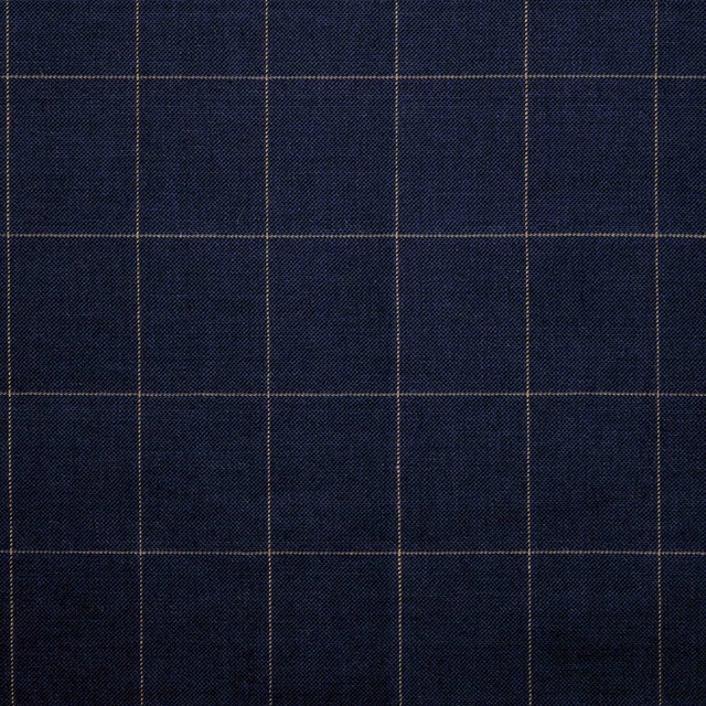 Deep ink-navy woven fabric with fine muted khaki windowpane checks