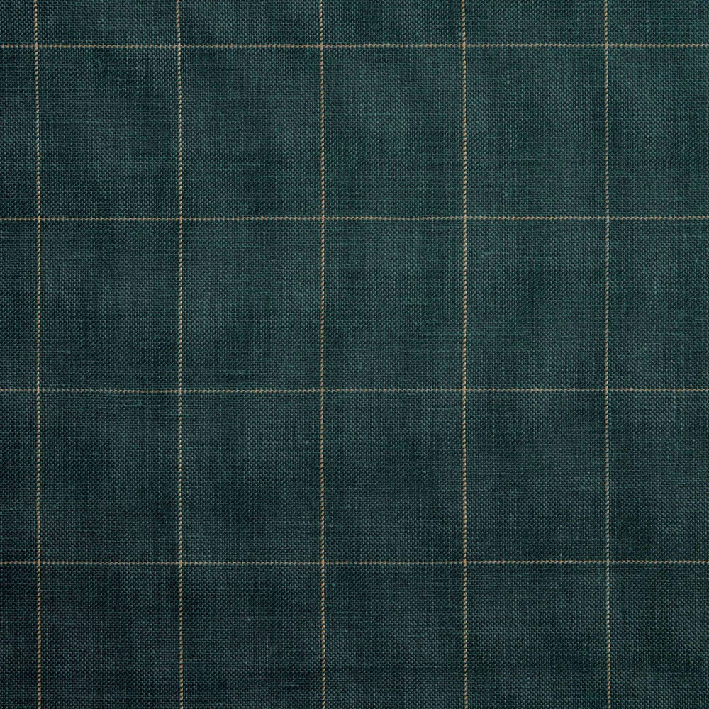 Deep blue-teal woven fabric with slender tan lines forming large checks