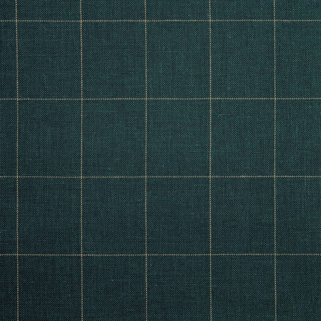 Deep blue-teal woven fabric with slender tan lines forming large checks