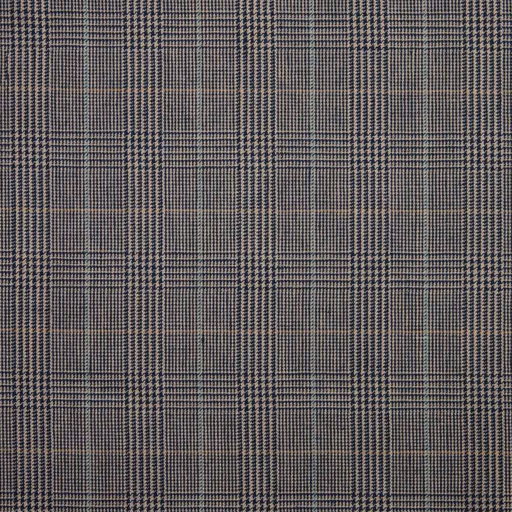 Charcoal-grey woven check with fine black and taupe lines and a dense texture