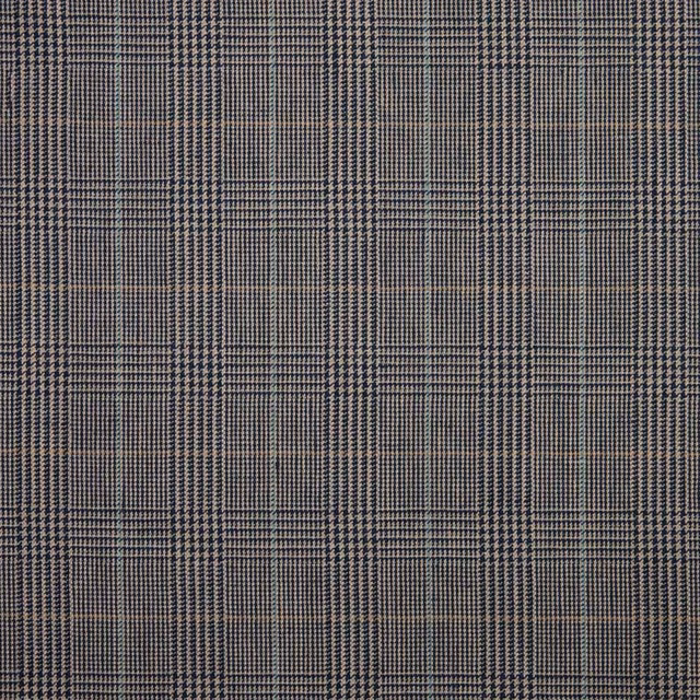 Charcoal-grey woven check with fine black and taupe lines and a dense texture
