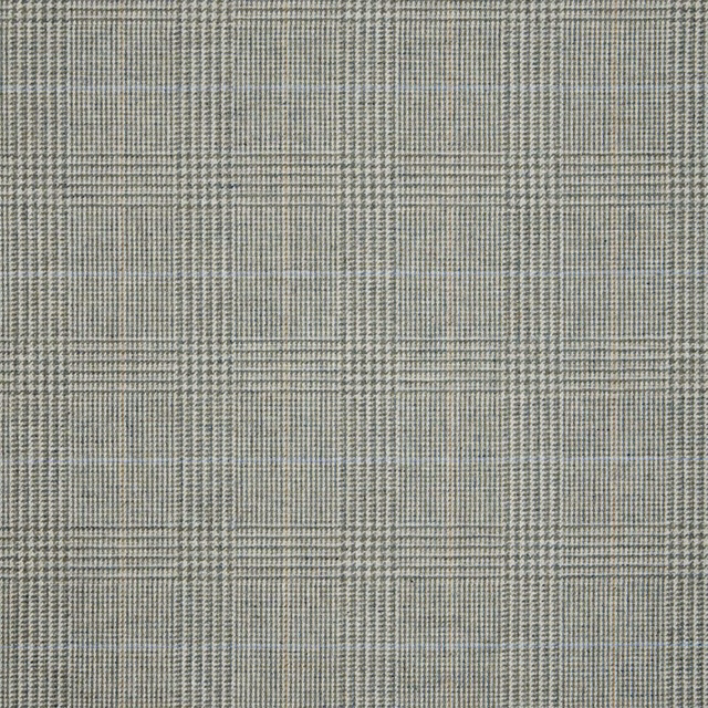 Muted grey-taupe plaid with charcoal windowpane lines and fine woven texture
