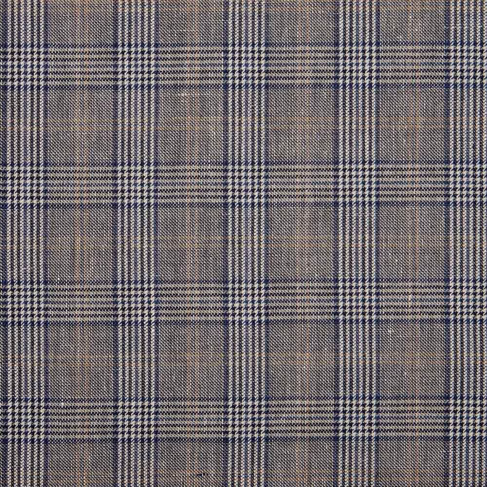 Taupe woven plaid with charcoal and navy windowpane checks