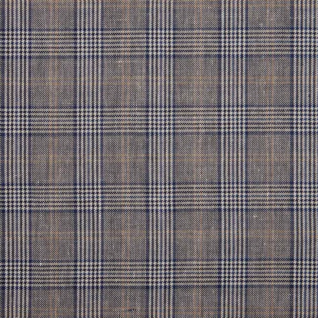 Taupe woven plaid with charcoal and navy windowpane checks