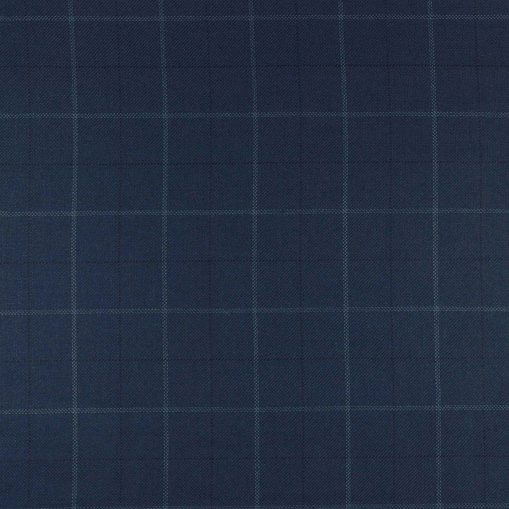 Deep navy woven check with subtle blue-grey windowpane lines and fine texture