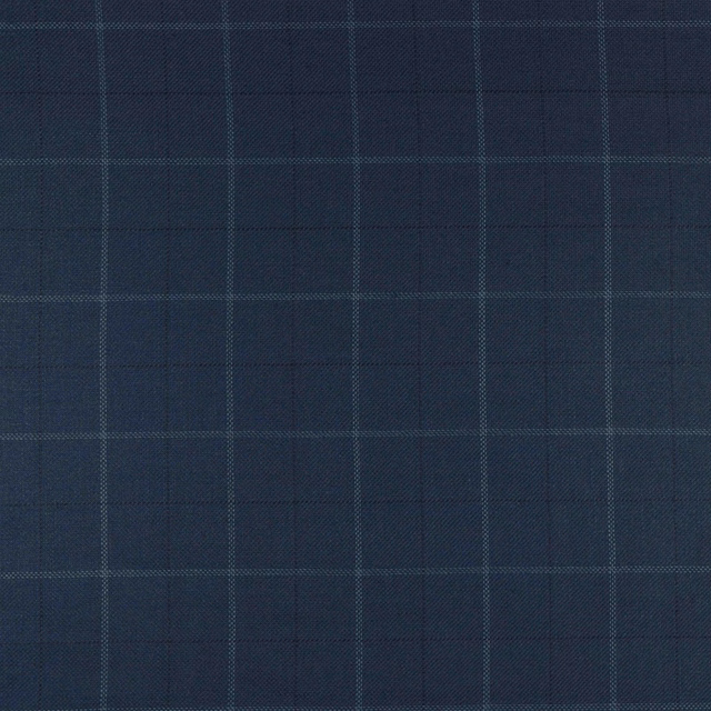 Deep navy woven check with subtle blue-grey windowpane lines and fine texture