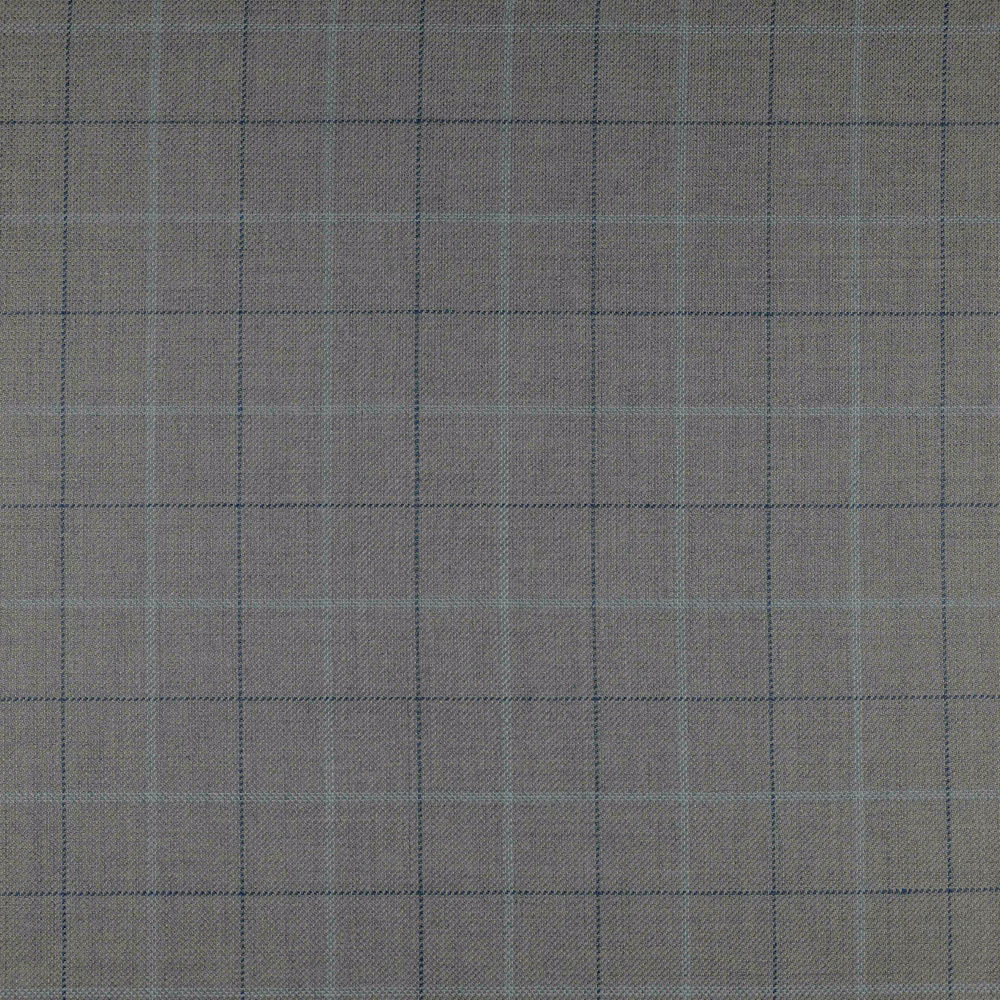 Taupe-grey woven check with charcoal and pale blue-grey intersecting lines
